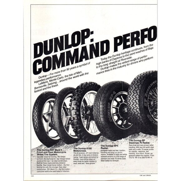 1980 Dunlop Car and Motorcycle Tire Product Lineup 2pg Vintage Print Ad Wall Art - Picture 2 of 4